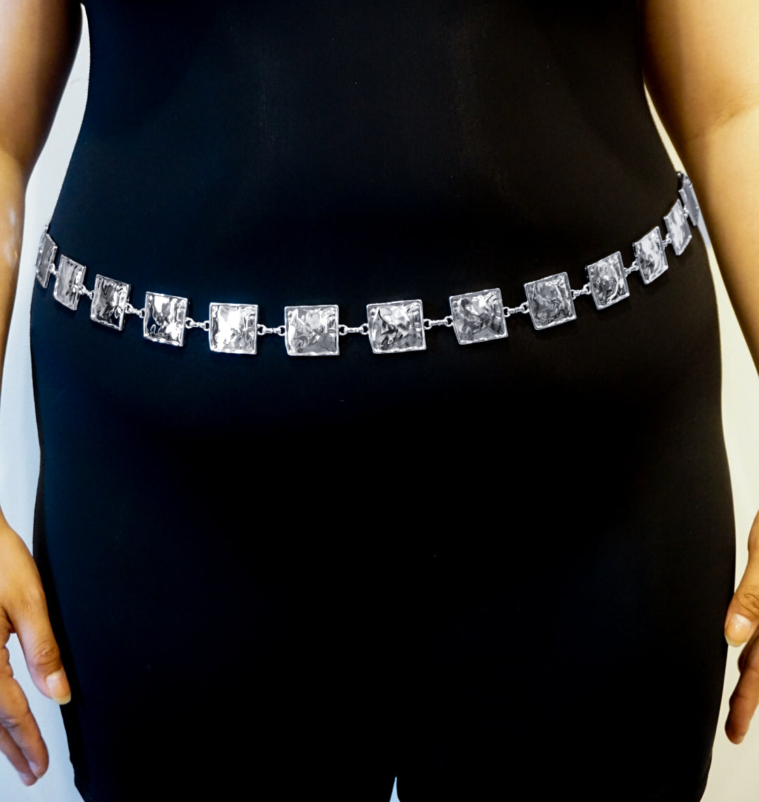 Hammered Square Metal Chain Belt