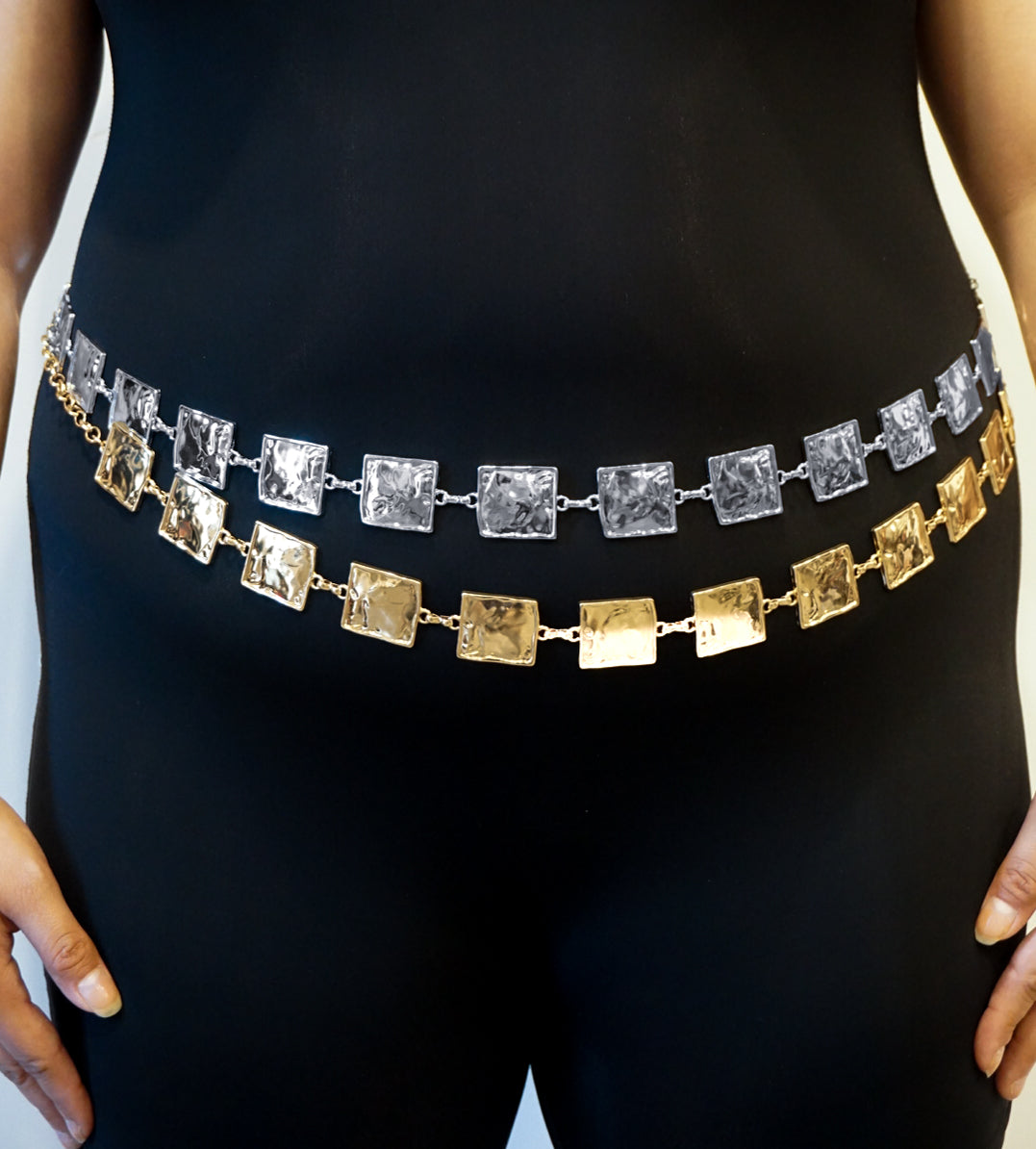 Hammered Square Metal Chain Belt