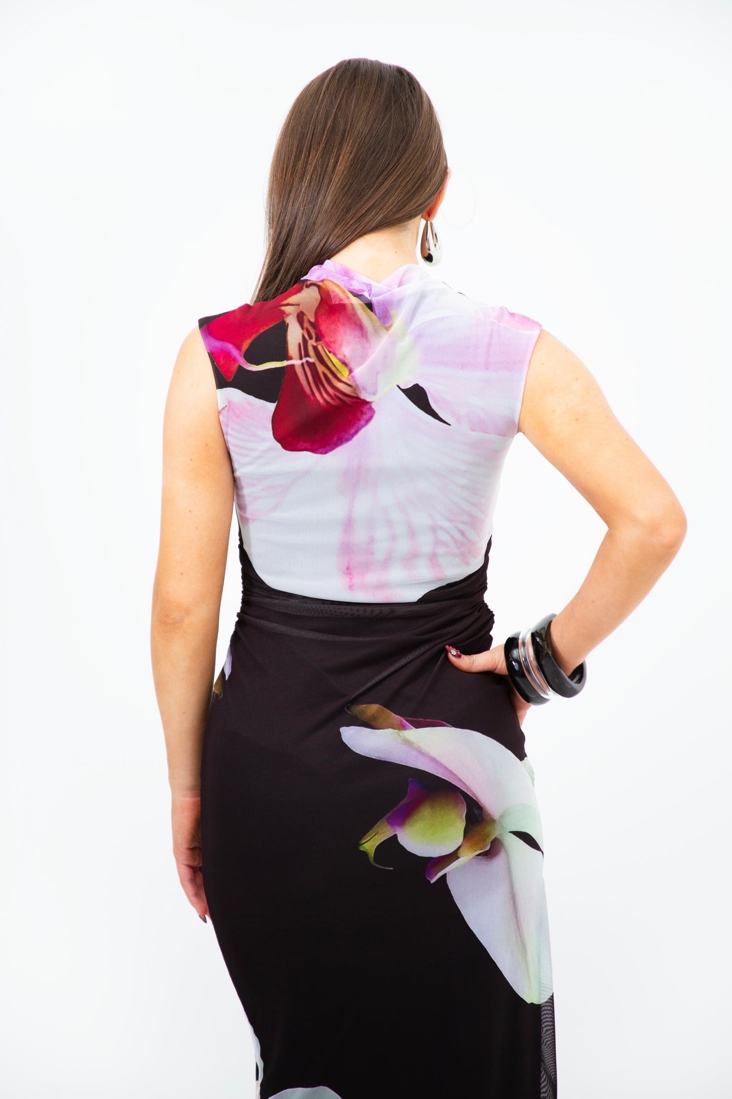 Wild Orchid Mesh  Midi Dress