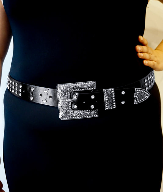 Square Buckle Western Rhinestone Belt-Plus