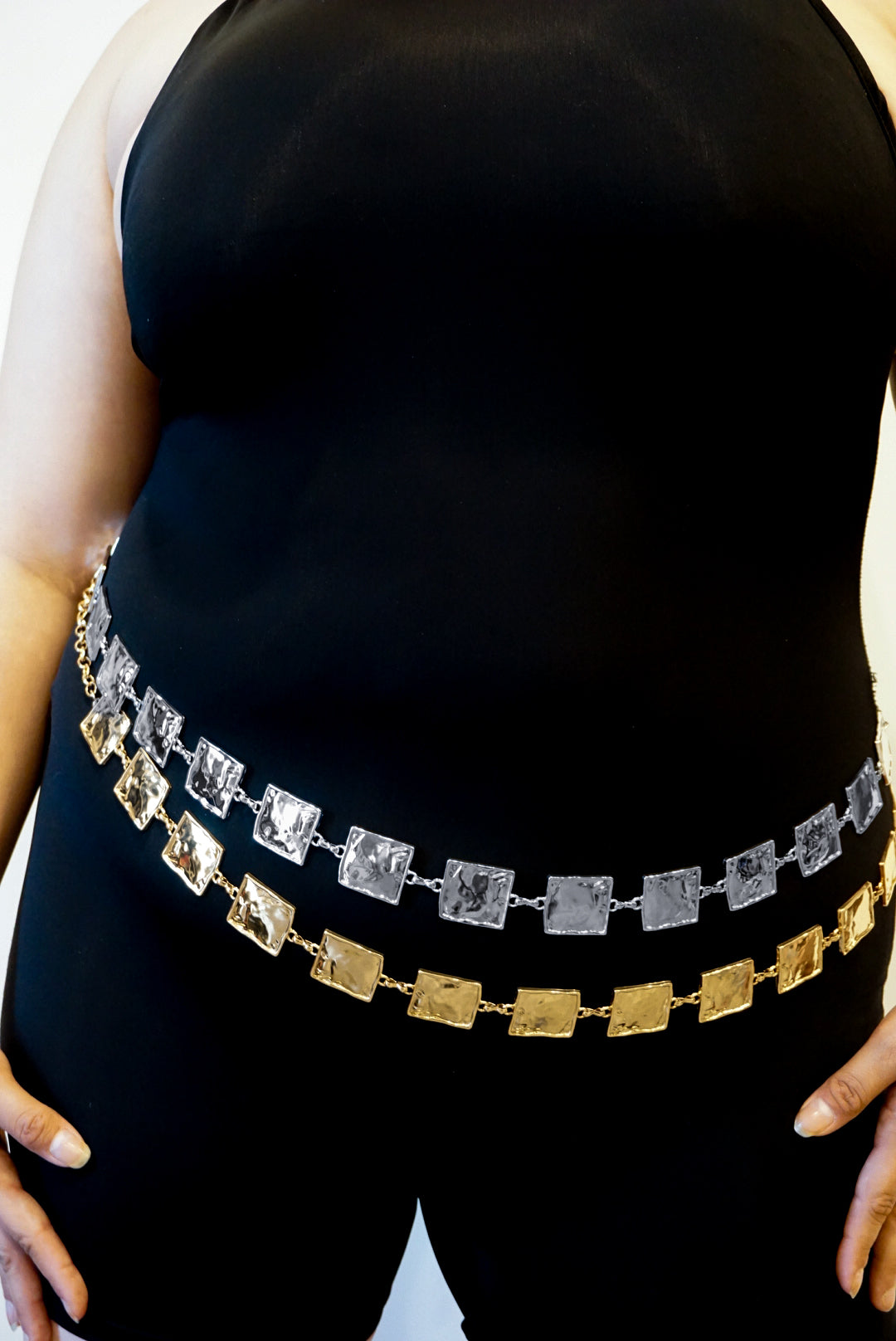 Hammered Square Metal Chain Belt