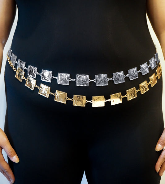 Hammered Square Metal Chain Belt