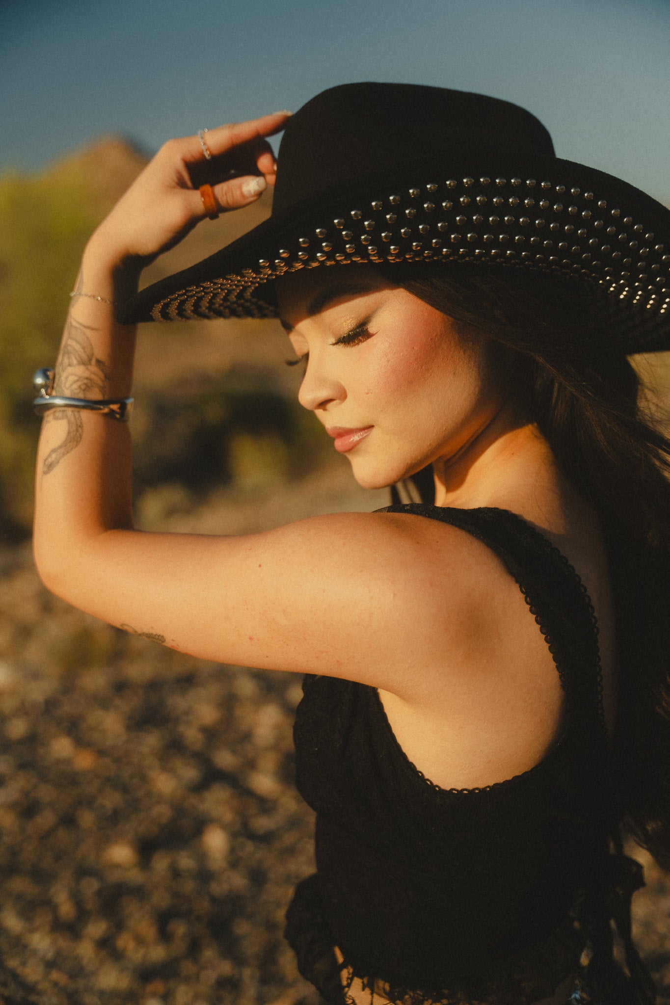 STUDDED BRIM COWBOY HAT