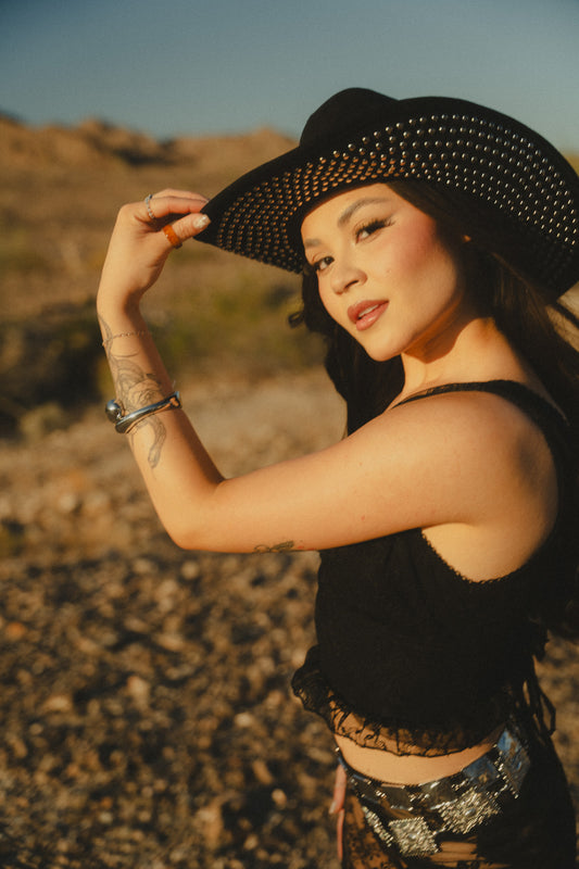 STUDDED BRIM COWBOY HAT