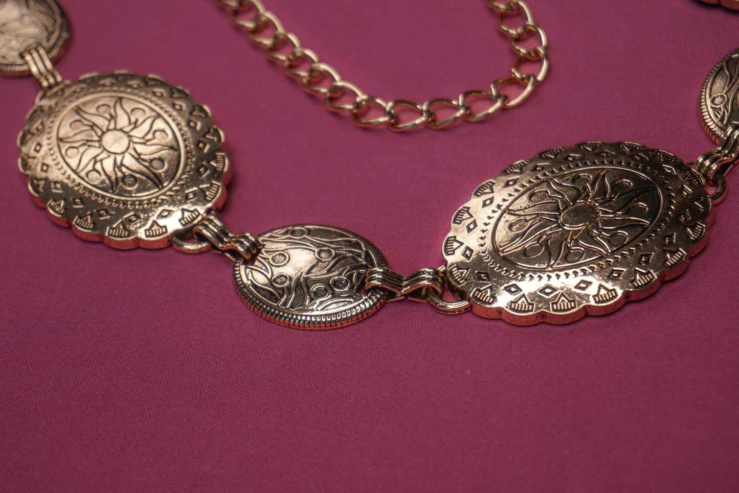 Sun Engraved Chain Belt